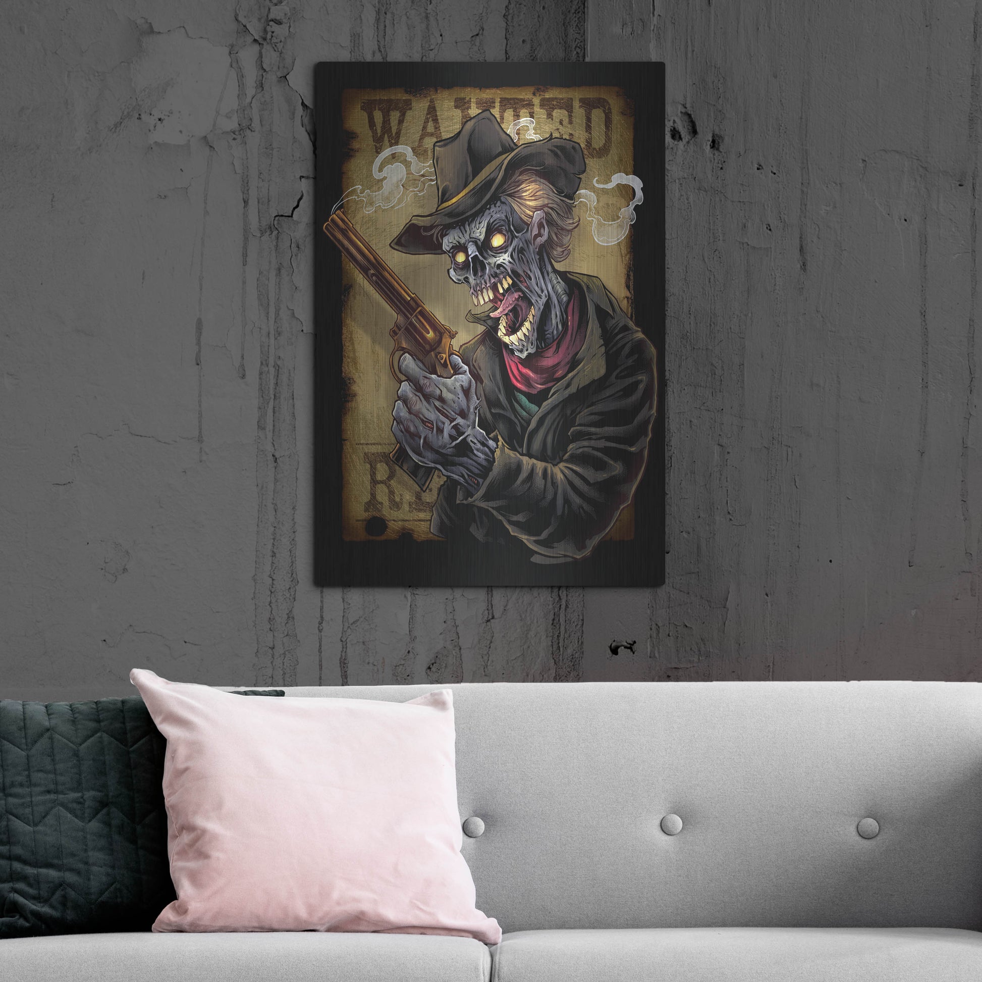 Luxe Metal Art 'Zombie Outlaw With Revolver' by Flyland Designs, Metal Wall Art,24x36