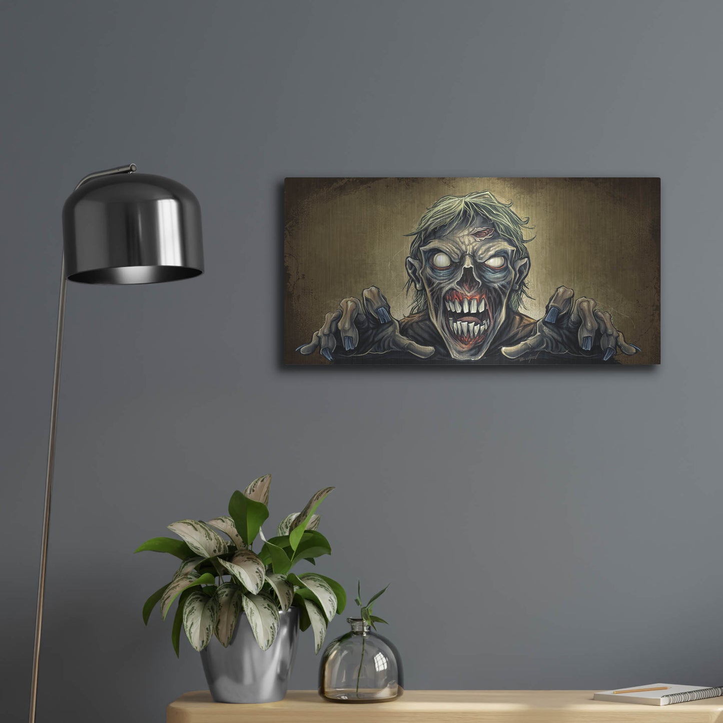 Luxe Metal Art 'Zombie Reaching Out' by Flyland Designs, Metal Wall Art,24x12