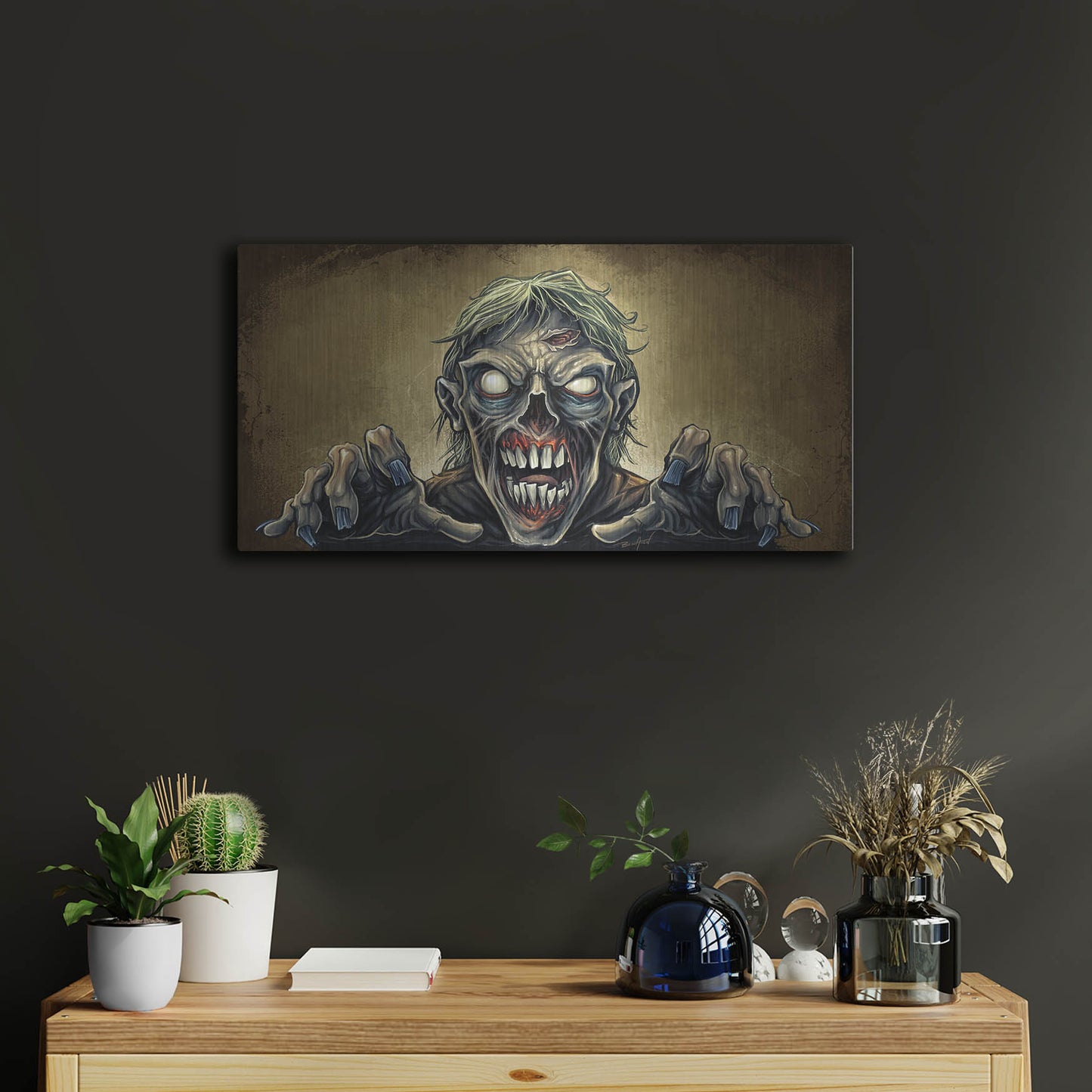 Luxe Metal Art 'Zombie Reaching Out' by Flyland Designs, Metal Wall Art,24x12