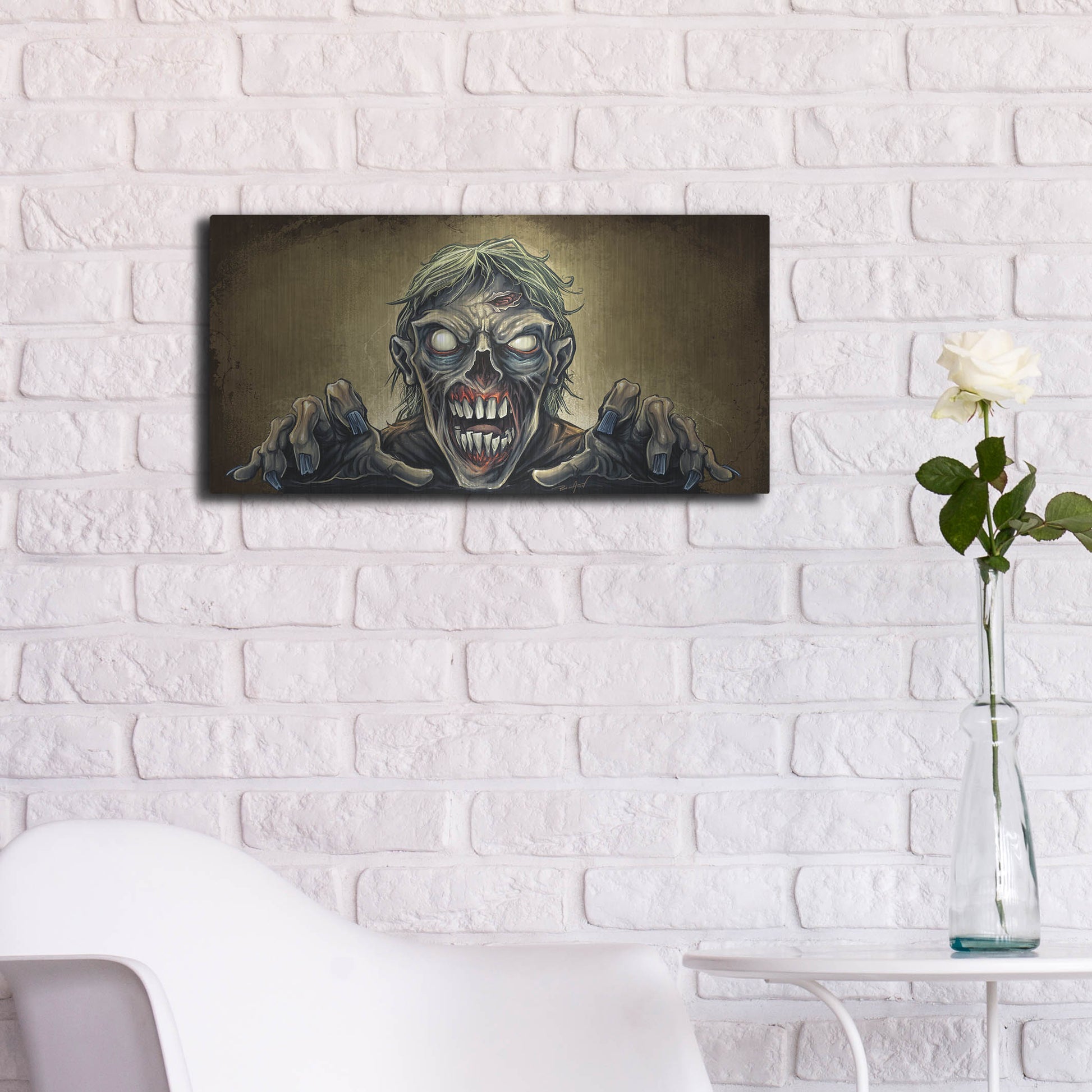 Luxe Metal Art 'Zombie Reaching Out' by Flyland Designs, Metal Wall Art,24x12