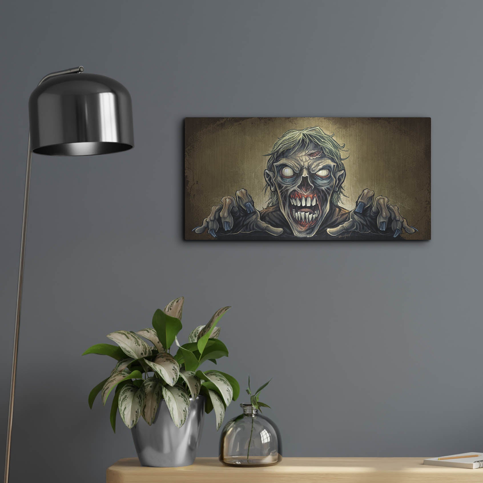 Luxe Metal Art 'Zombie Reaching Out' by Flyland Designs, Metal Wall Art,24x12