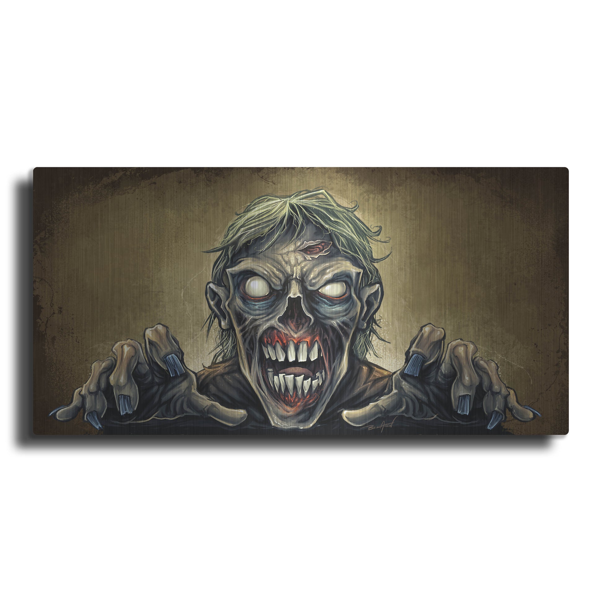 Luxe Metal Art 'Zombie Reaching Out' by Flyland Designs, Metal Wall Art,24x12