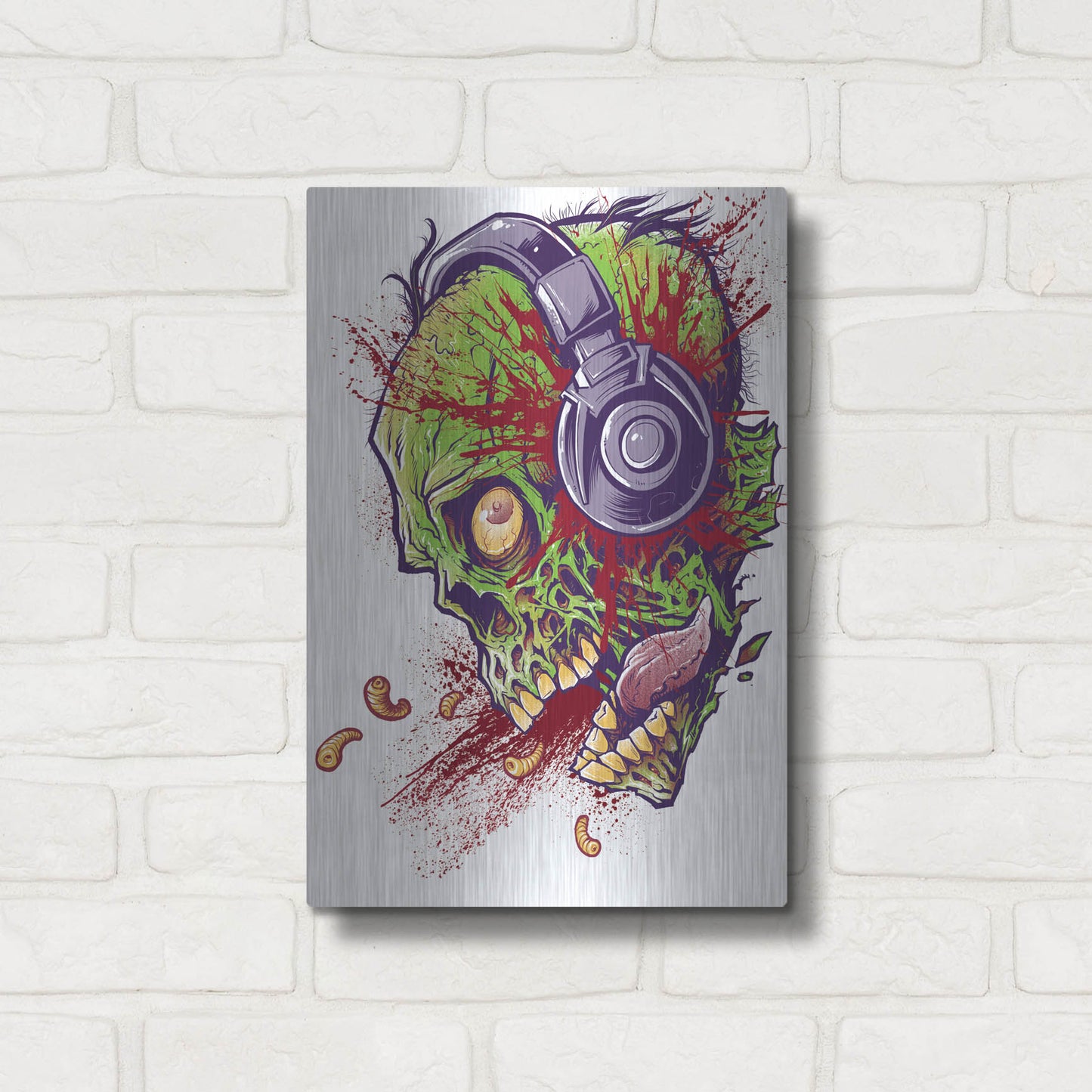 Luxe Metal Art 'Zombie With Headphones' by Flyland Designs, Metal Wall Art,12x16