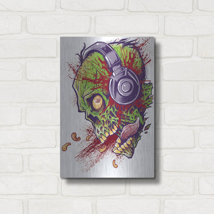 Luxe Metal Art 'Zombie With Headphones' by Flyland Designs, Metal Wall Art,12x16