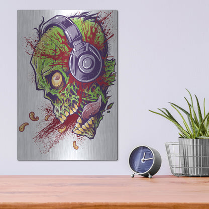 Luxe Metal Art 'Zombie With Headphones' by Flyland Designs, Metal Wall Art,12x16