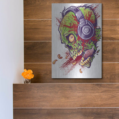 Luxe Metal Art 'Zombie With Headphones' by Flyland Designs, Metal Wall Art,12x16