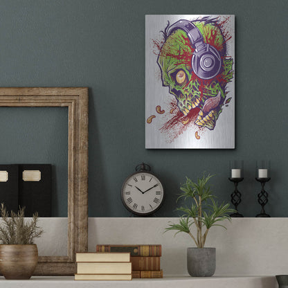 Luxe Metal Art 'Zombie With Headphones' by Flyland Designs, Metal Wall Art,12x16