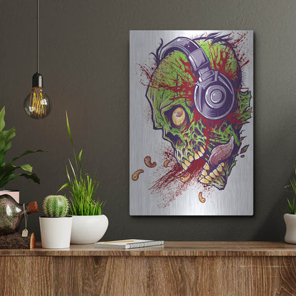 Luxe Metal Art 'Zombie With Headphones' by Flyland Designs, Metal Wall Art,12x16