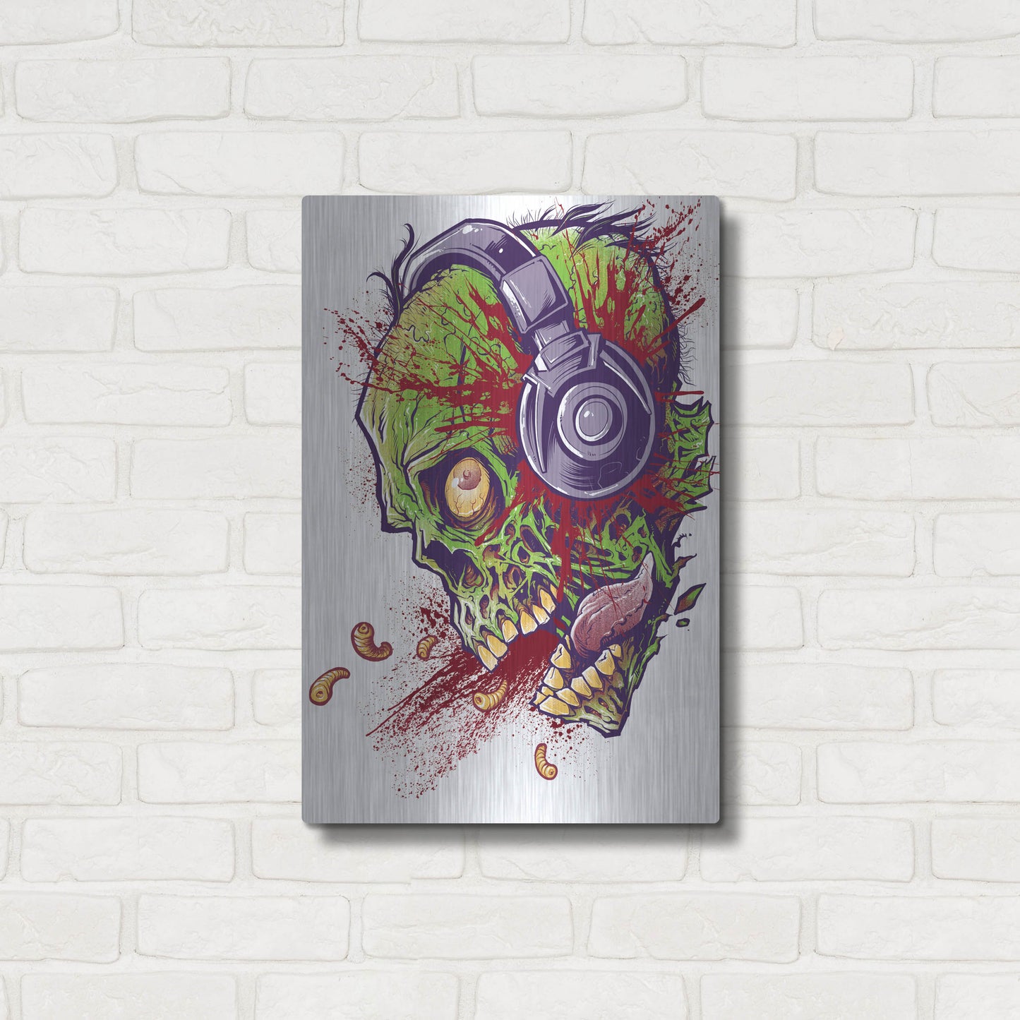 Luxe Metal Art 'Zombie With Headphones' by Flyland Designs, Metal Wall Art,16x24