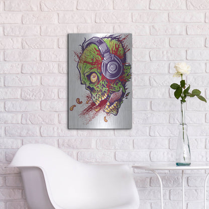 Luxe Metal Art 'Zombie With Headphones' by Flyland Designs, Metal Wall Art,16x24