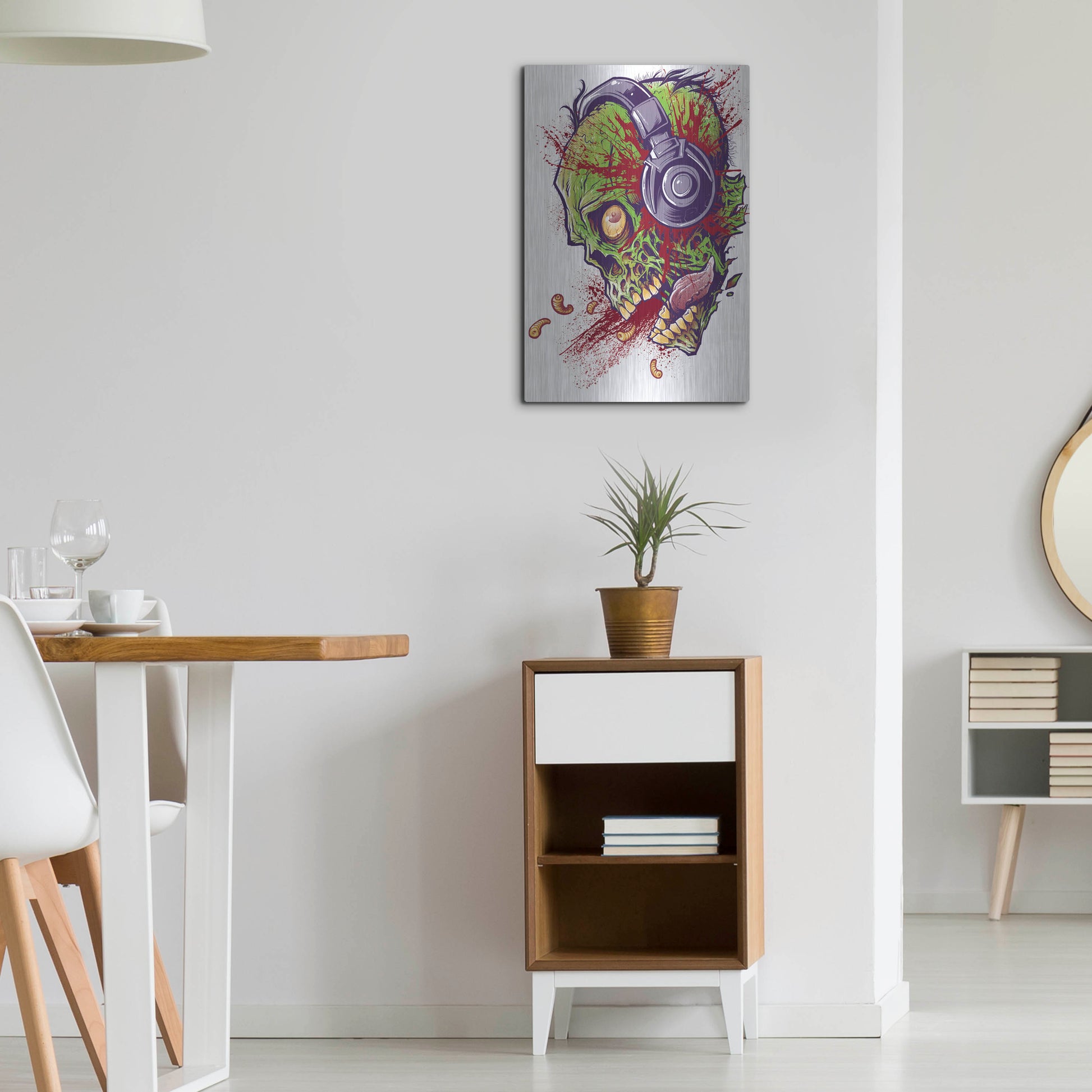 Luxe Metal Art 'Zombie With Headphones' by Flyland Designs, Metal Wall Art,16x24