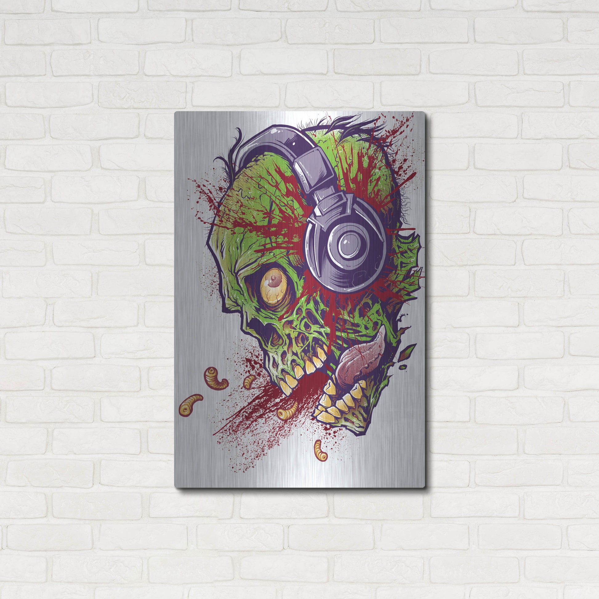Luxe Metal Art 'Zombie With Headphones' by Flyland Designs, Metal Wall Art,24x36