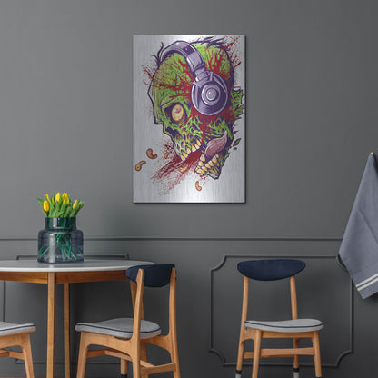 Luxe Metal Art 'Zombie With Headphones' by Flyland Designs, Metal Wall Art,24x36