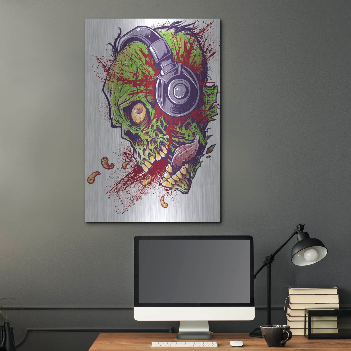 Luxe Metal Art 'Zombie With Headphones' by Flyland Designs, Metal Wall Art,24x36