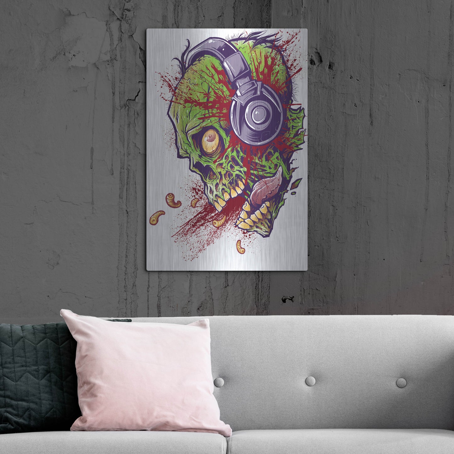Luxe Metal Art 'Zombie With Headphones' by Flyland Designs, Metal Wall Art,24x36