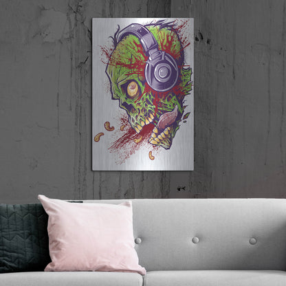 Luxe Metal Art 'Zombie With Headphones' by Flyland Designs, Metal Wall Art,24x36
