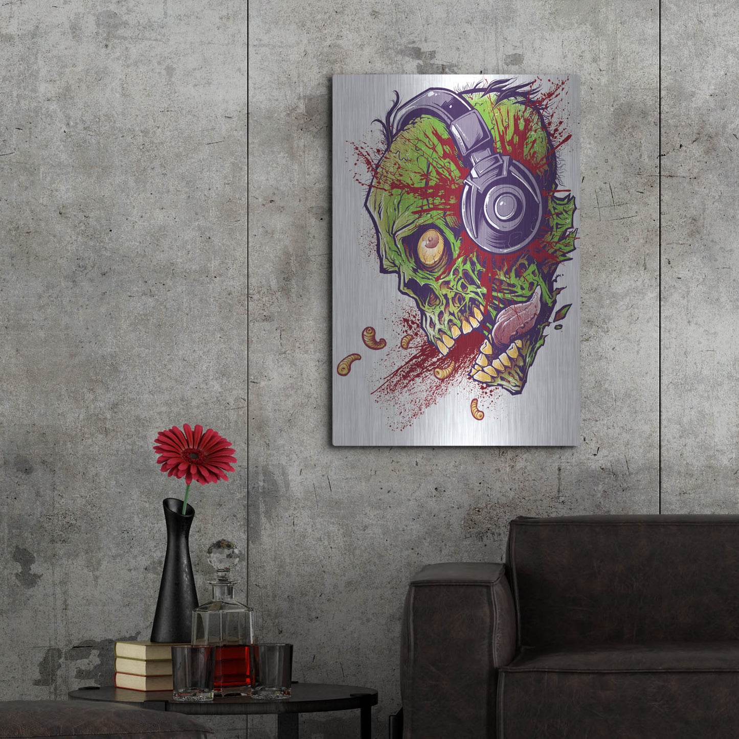 Luxe Metal Art 'Zombie With Headphones' by Flyland Designs, Metal Wall Art,24x36