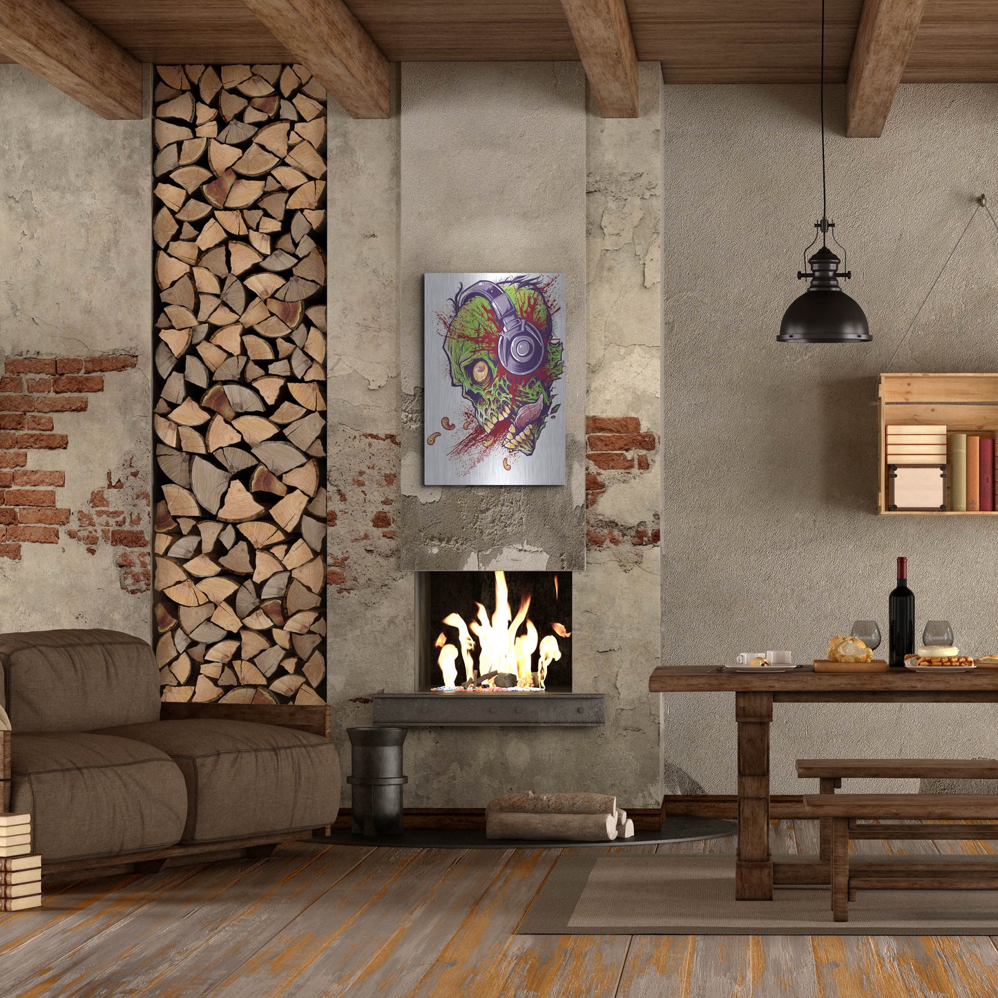 Luxe Metal Art 'Zombie With Headphones' by Flyland Designs, Metal Wall Art,24x36