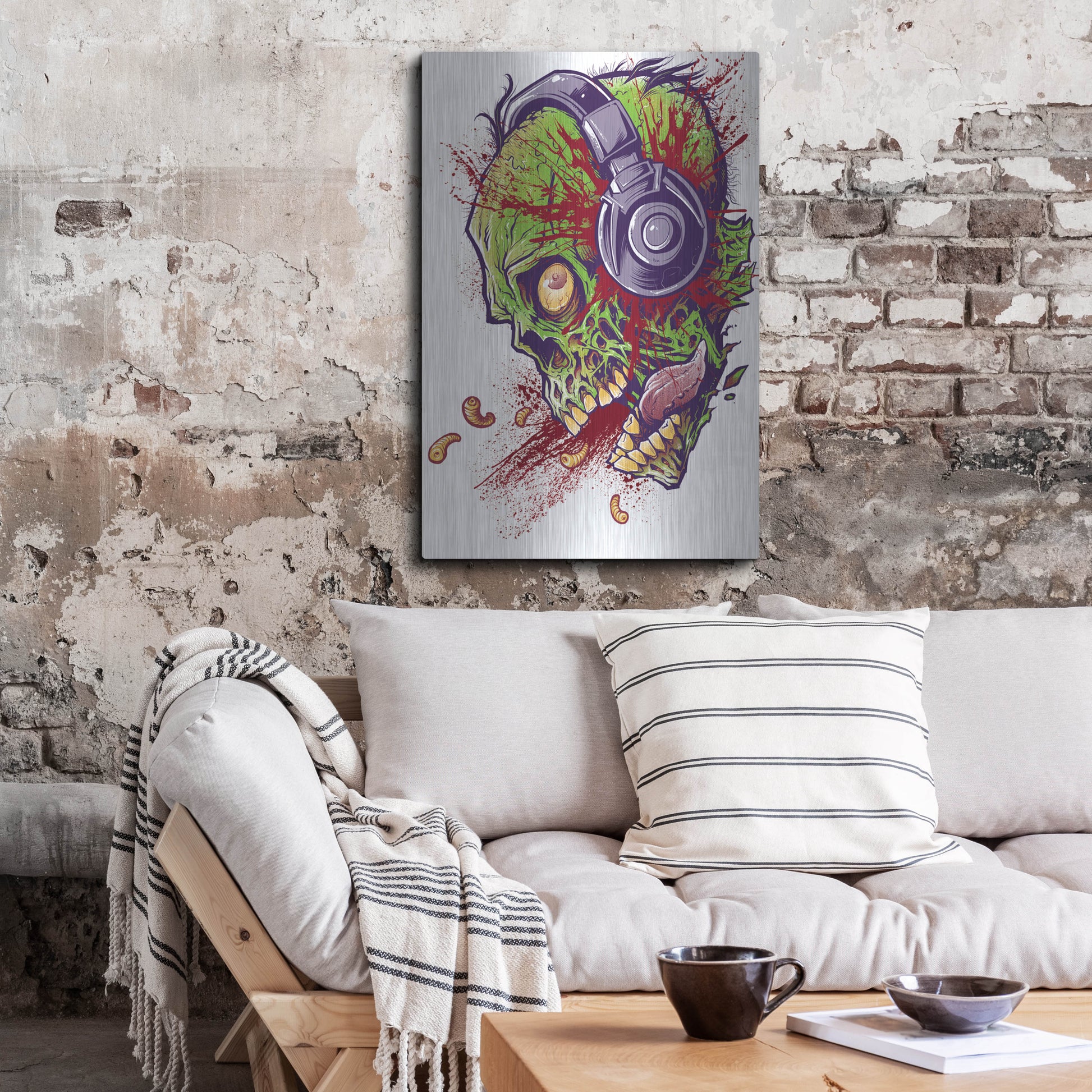 Luxe Metal Art 'Zombie With Headphones' by Flyland Designs, Metal Wall Art,24x36