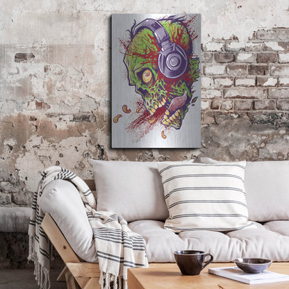 Luxe Metal Art 'Zombie With Headphones' by Flyland Designs, Metal Wall Art,24x36