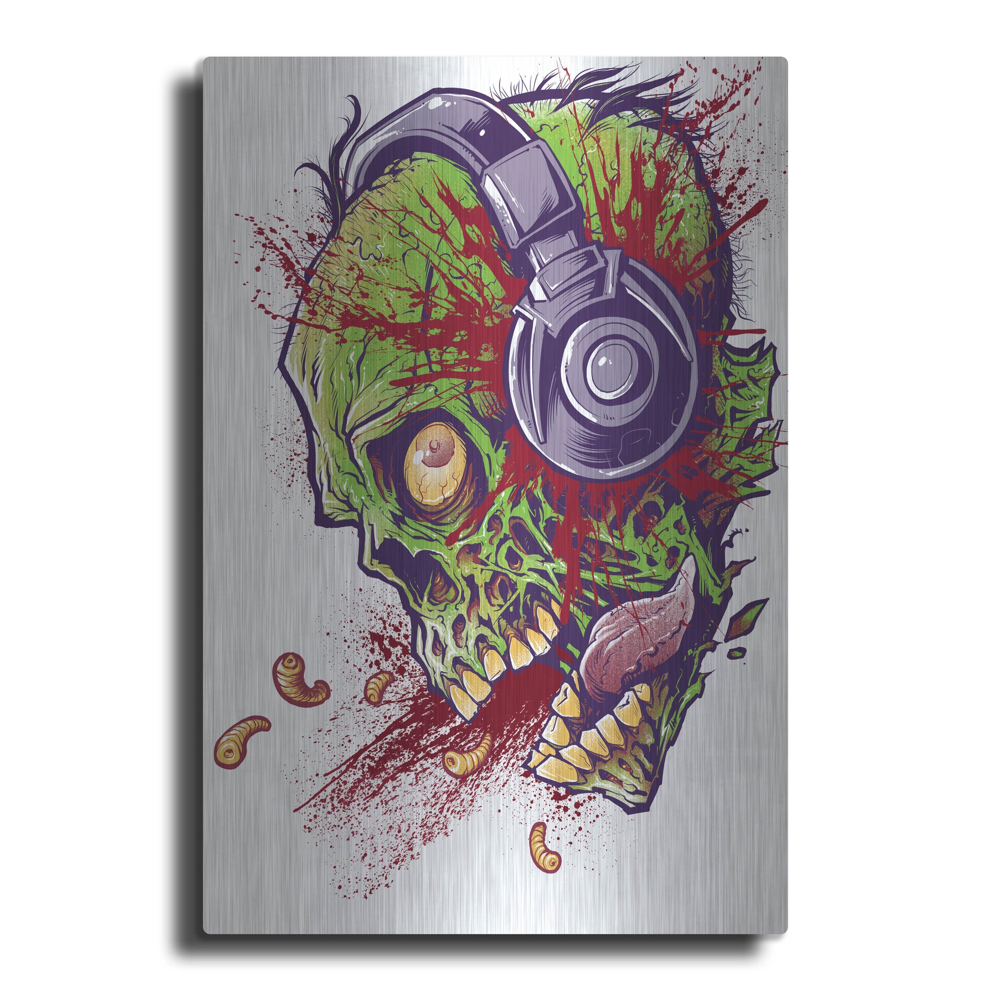 Luxe Metal Art 'Zombie With Headphones' by Flyland Designs, Metal Wall Art