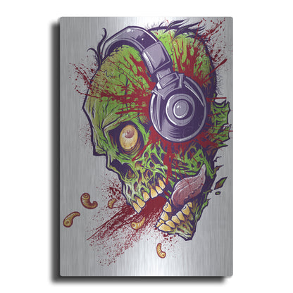 Luxe Metal Art 'Zombie With Headphones' by Flyland Designs, Metal Wall Art