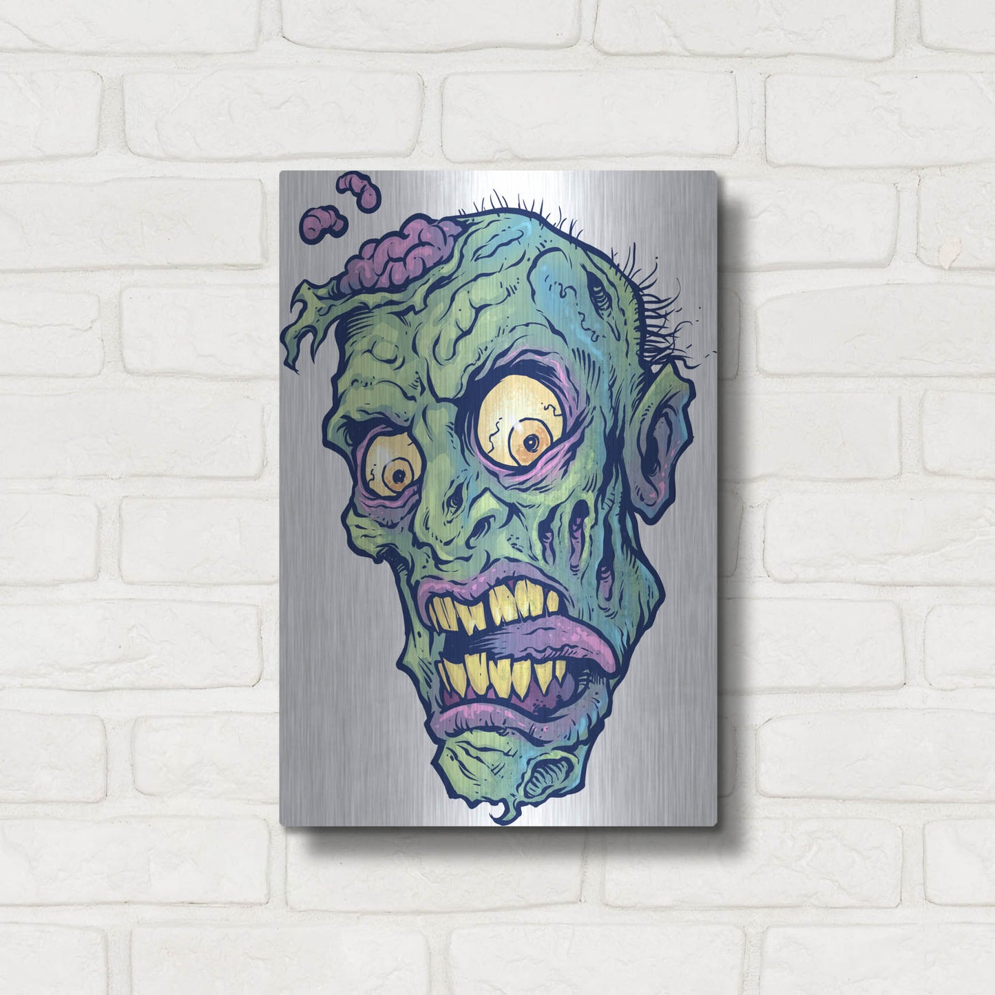 Luxe Metal Art 'Zombie Pattern Head 01' by Flyland Designs, Metal Wall Art,12x16