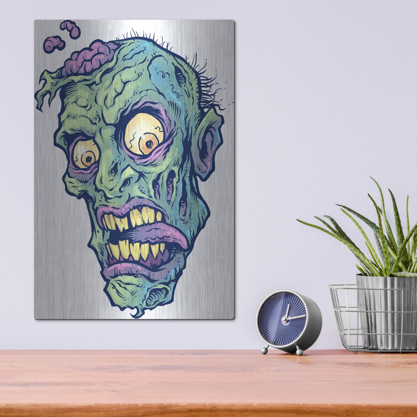 Luxe Metal Art 'Zombie Pattern Head 01' by Flyland Designs, Metal Wall Art,12x16