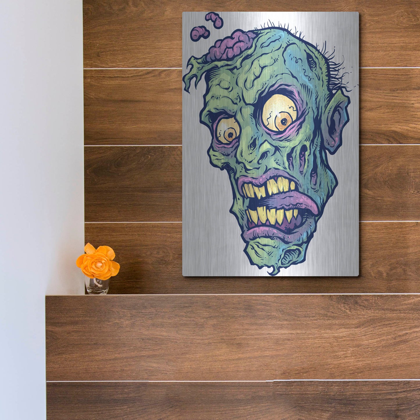 Luxe Metal Art 'Zombie Pattern Head 01' by Flyland Designs, Metal Wall Art,12x16