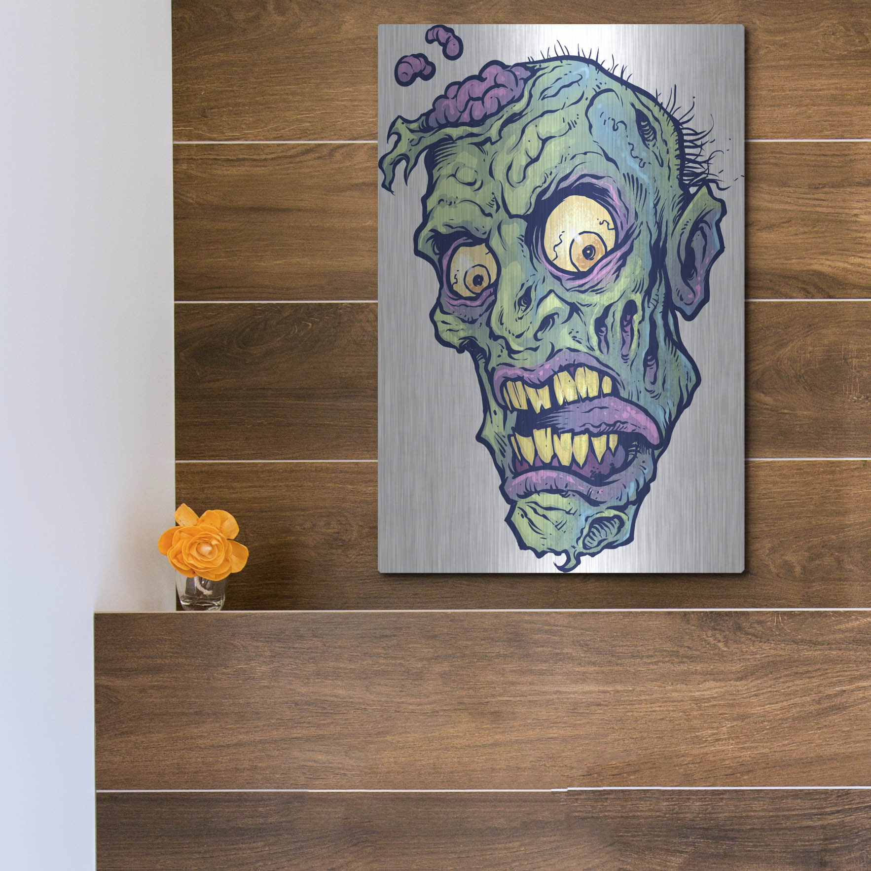 Luxe Metal Art 'Zombie Pattern Head 01' by Flyland Designs, Metal Wall Art,12x16