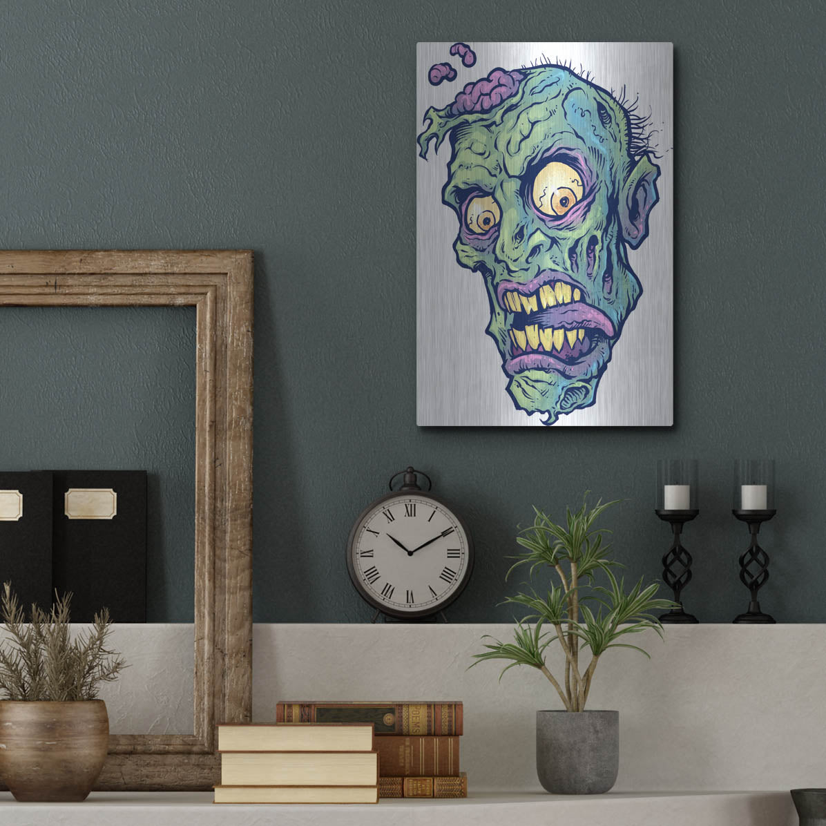 Luxe Metal Art 'Zombie Pattern Head 01' by Flyland Designs, Metal Wall Art,12x16
