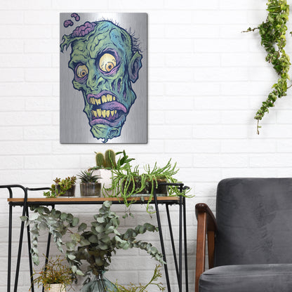 Luxe Metal Art 'Zombie Pattern Head 01' by Flyland Designs, Metal Wall Art,12x16
