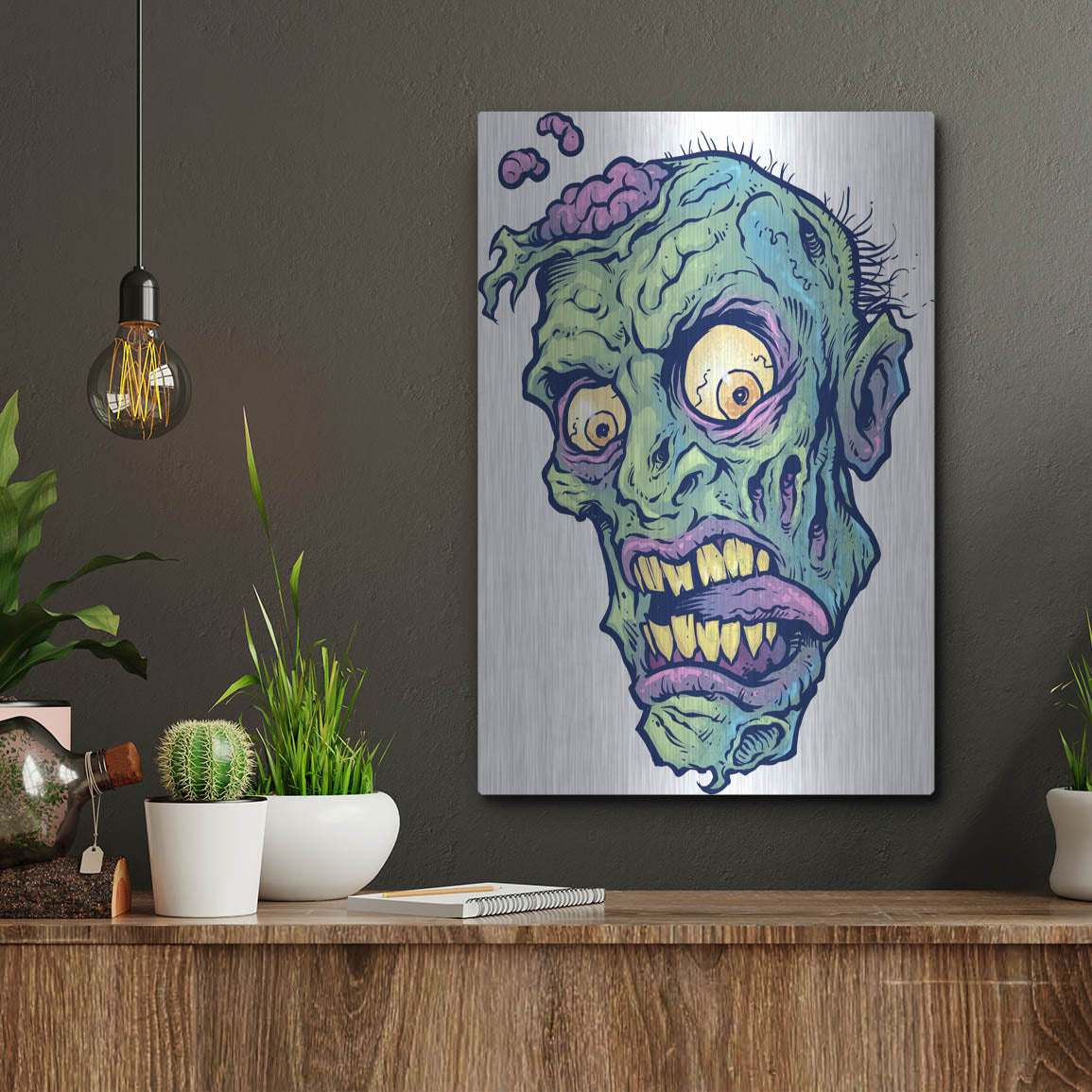 Luxe Metal Art 'Zombie Pattern Head 01' by Flyland Designs, Metal Wall Art,12x16