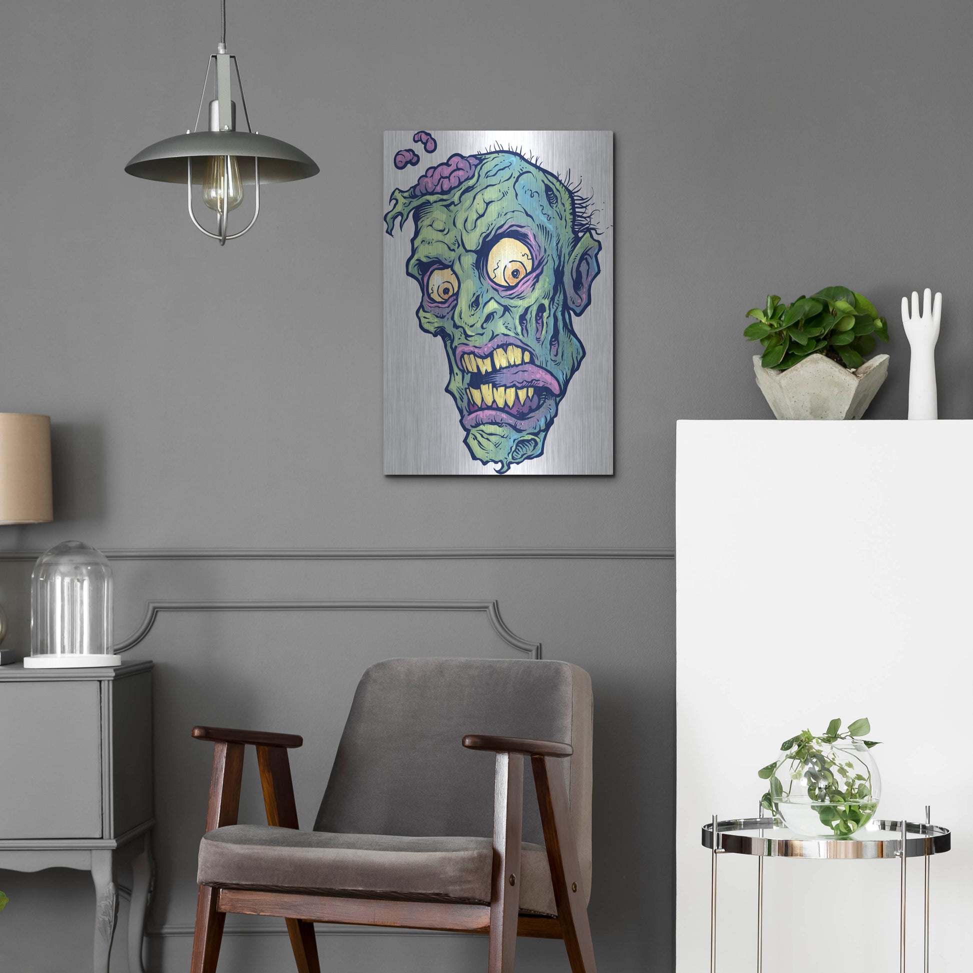Luxe Metal Art 'Zombie Pattern Head 01' by Flyland Designs, Metal Wall Art,16x24