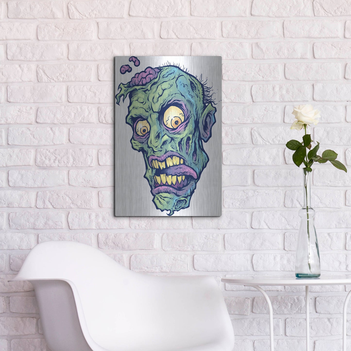 Luxe Metal Art 'Zombie Pattern Head 01' by Flyland Designs, Metal Wall Art,16x24