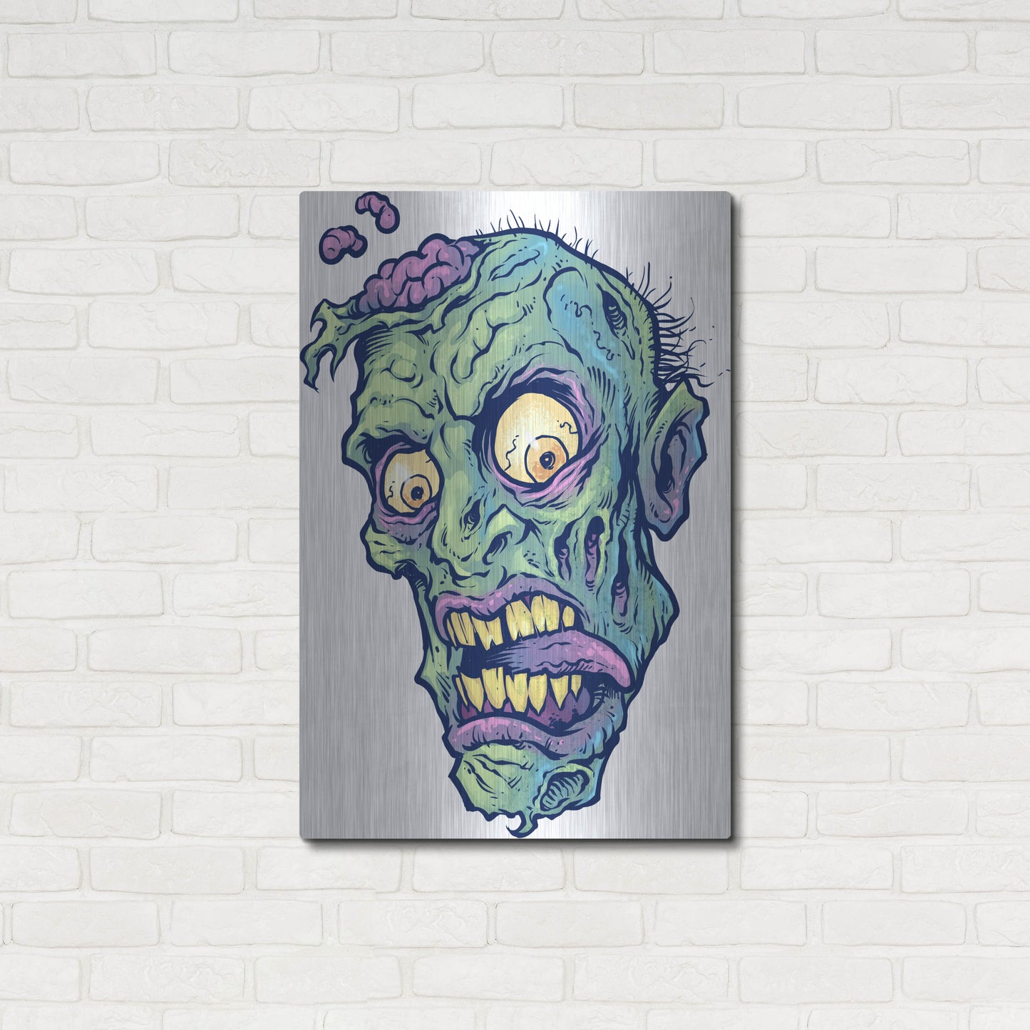 Luxe Metal Art 'Zombie Pattern Head 01' by Flyland Designs, Metal Wall Art,24x36