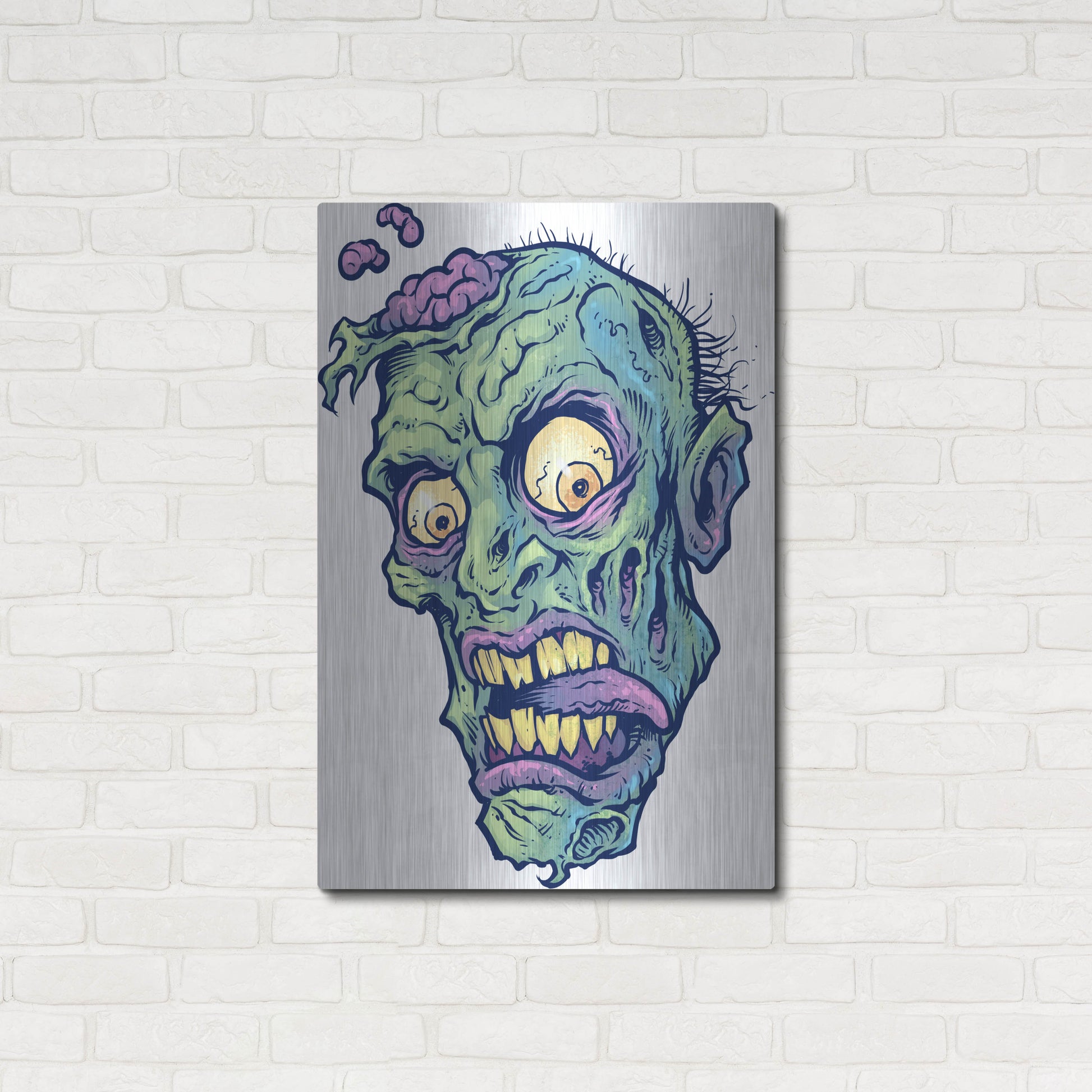 Luxe Metal Art 'Zombie Pattern Head 01' by Flyland Designs, Metal Wall Art,24x36