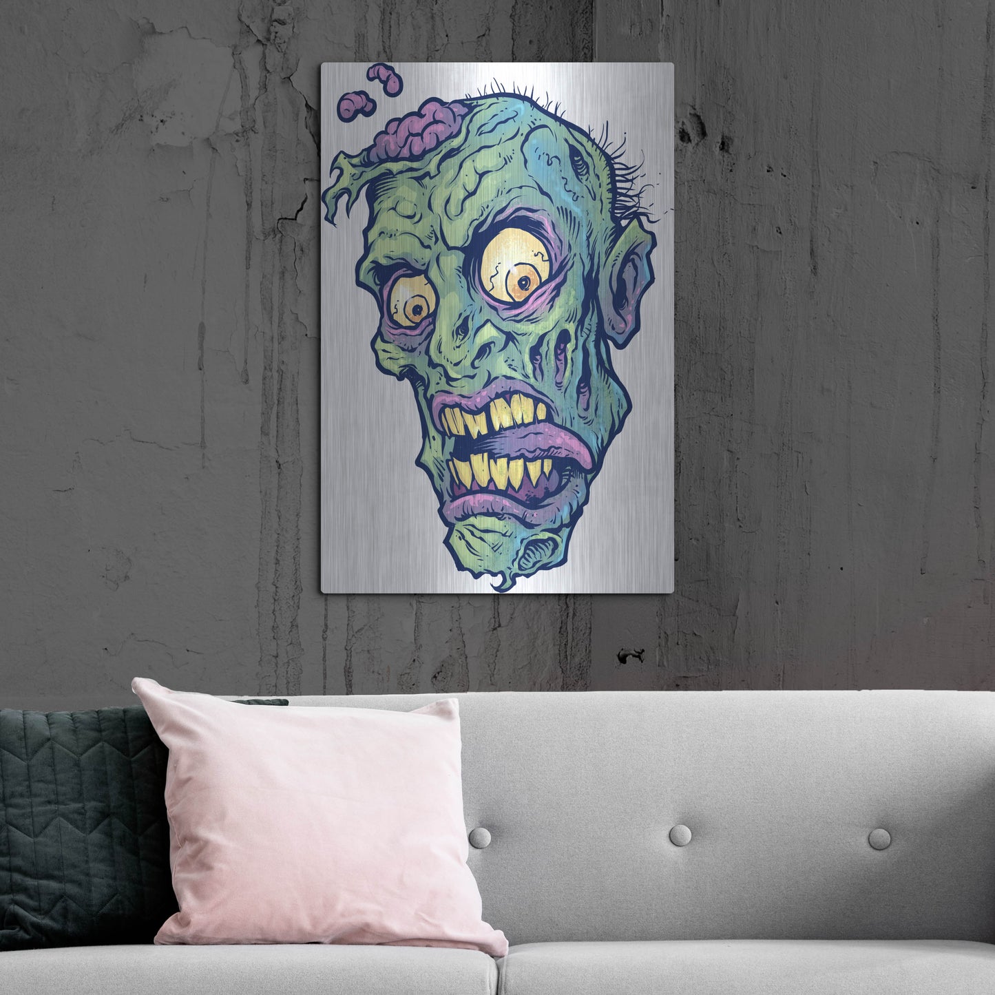 Luxe Metal Art 'Zombie Pattern Head 01' by Flyland Designs, Metal Wall Art,24x36