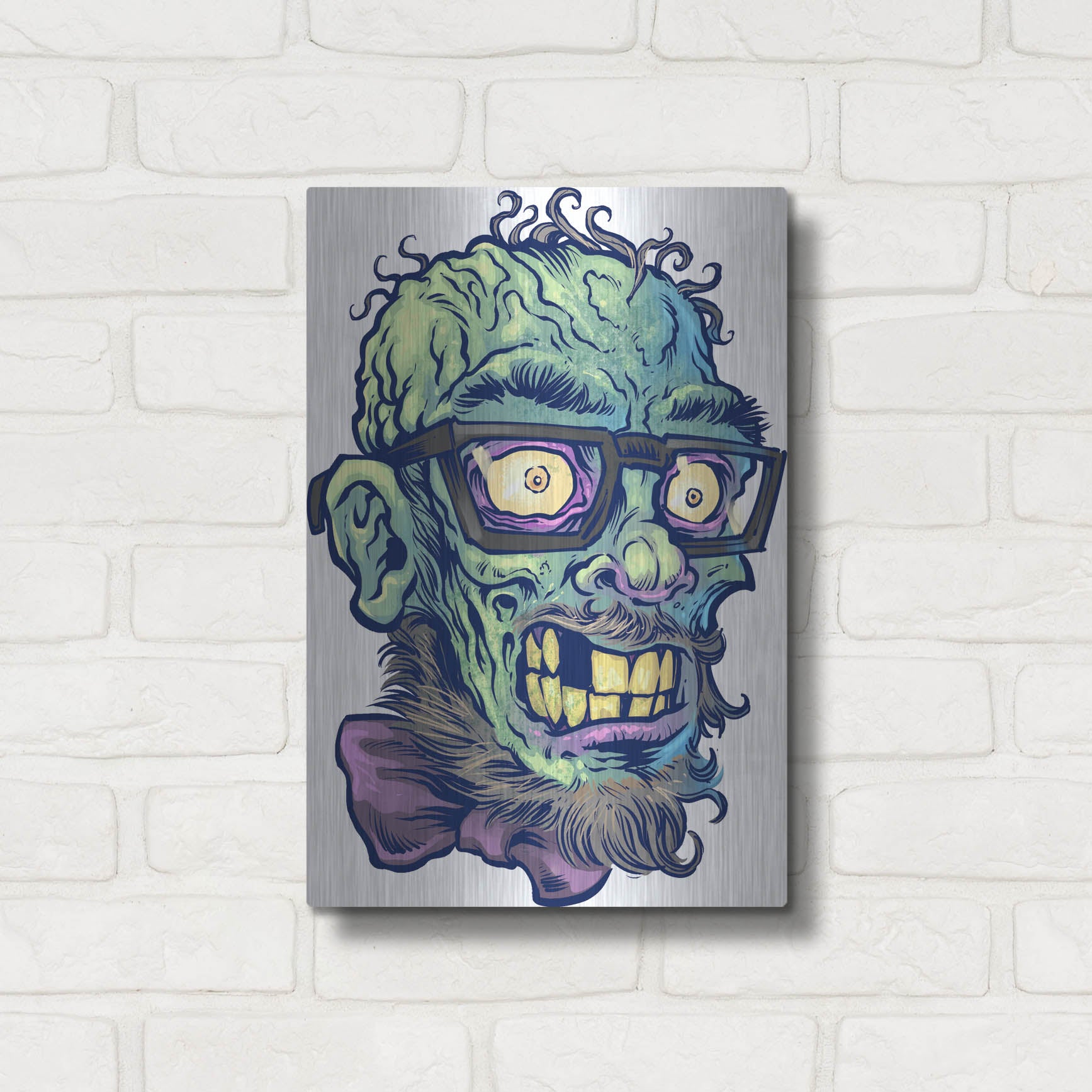 Luxe Metal Art 'Zombie Pattern Head 02' by Flyland Designs, Metal Wall Art,12x16