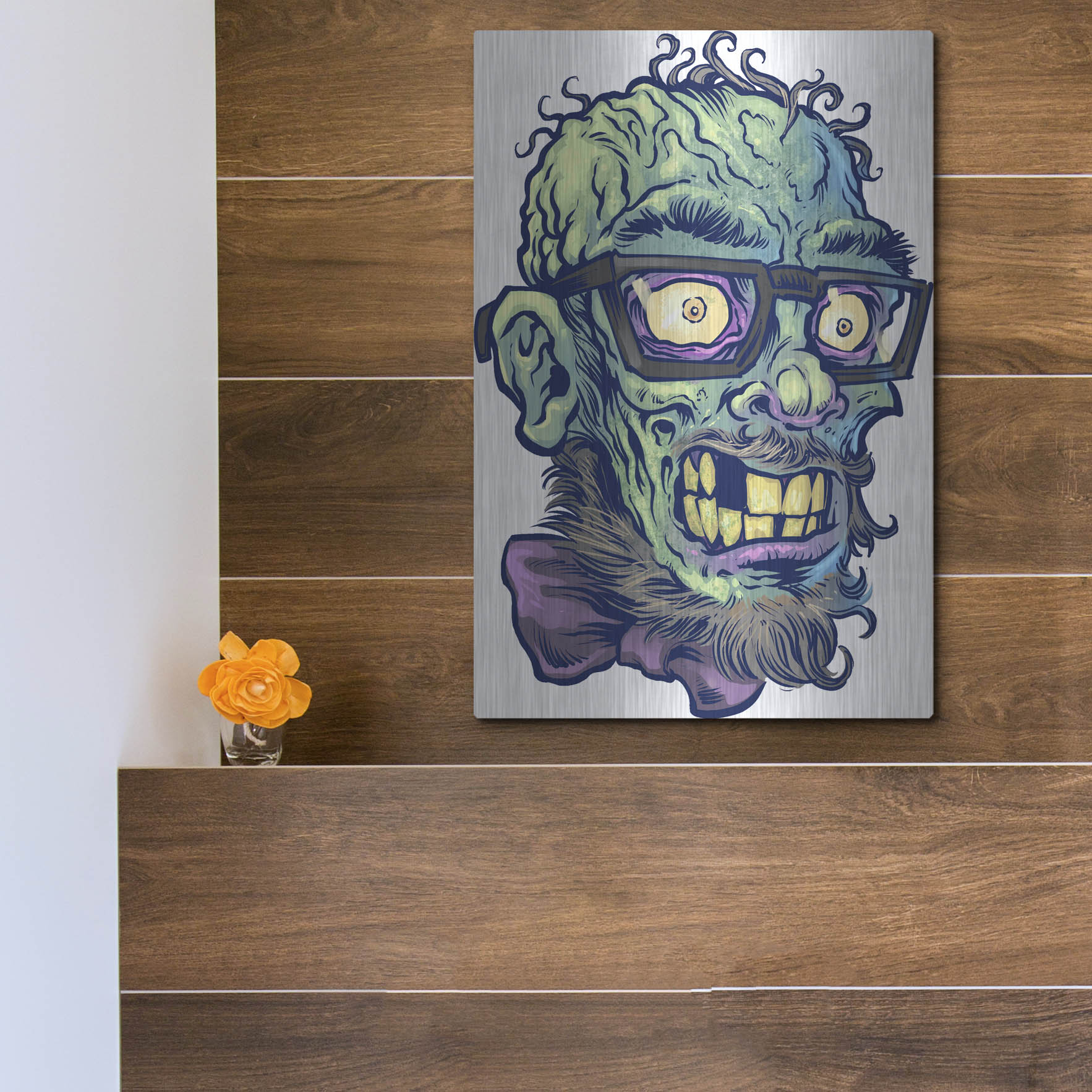 Luxe Metal Art 'Zombie Pattern Head 02' by Flyland Designs, Metal Wall Art,12x16