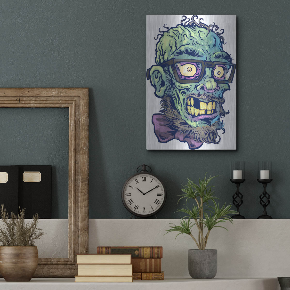 Luxe Metal Art 'Zombie Pattern Head 02' by Flyland Designs, Metal Wall Art,12x16