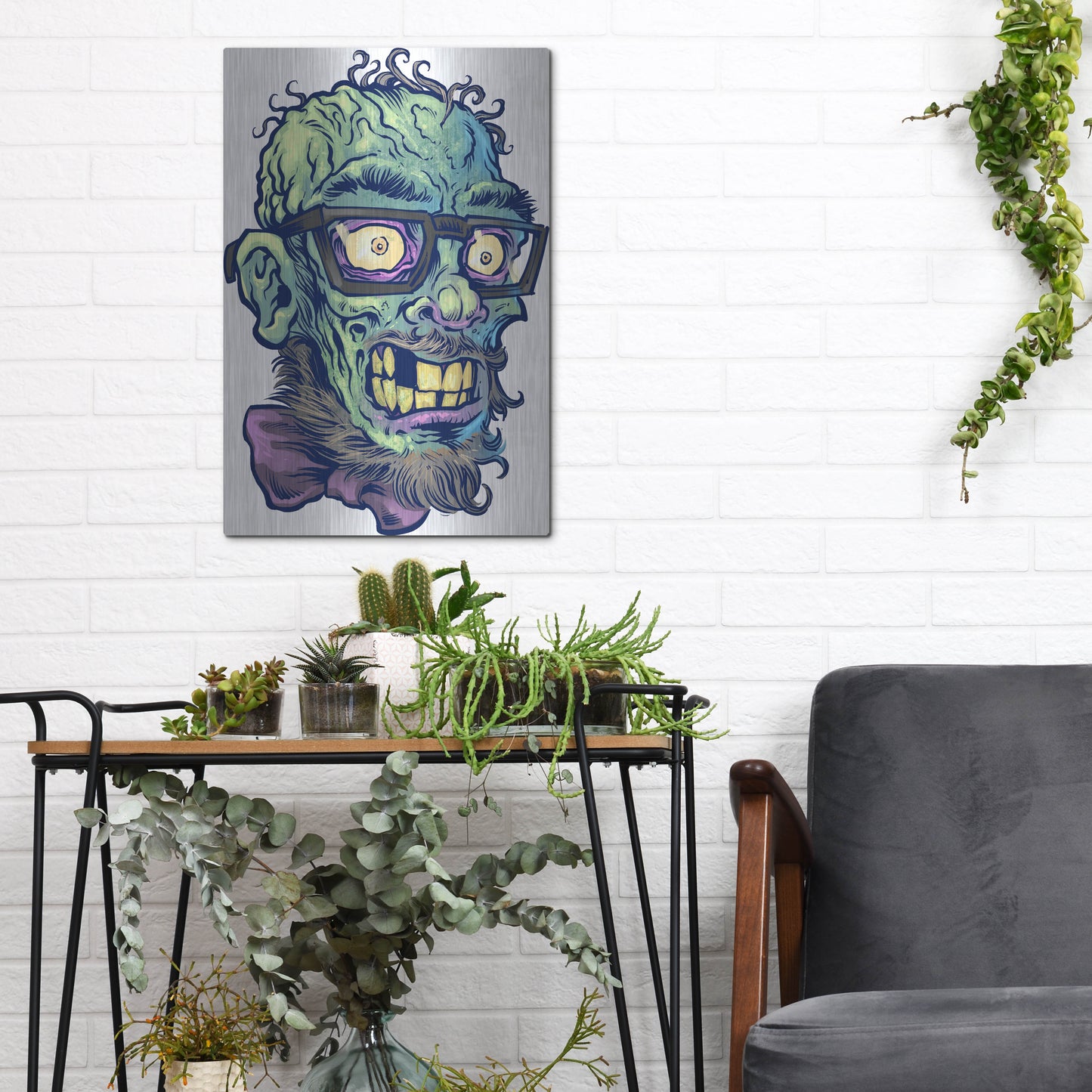 Luxe Metal Art 'Zombie Pattern Head 02' by Flyland Designs, Metal Wall Art,12x16