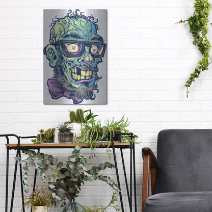 Luxe Metal Art 'Zombie Pattern Head 02' by Flyland Designs, Metal Wall Art,12x16