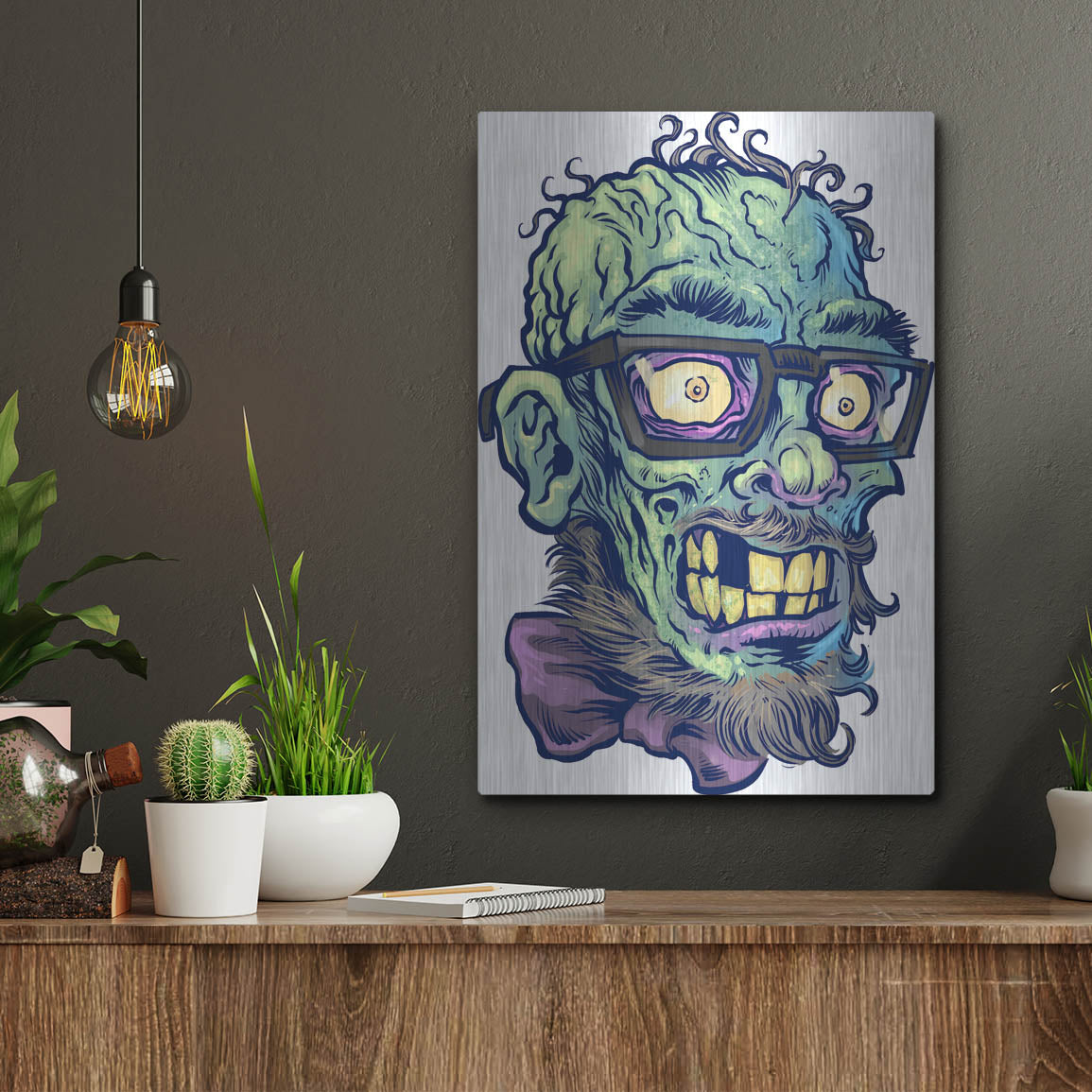 Luxe Metal Art 'Zombie Pattern Head 02' by Flyland Designs, Metal Wall Art,12x16