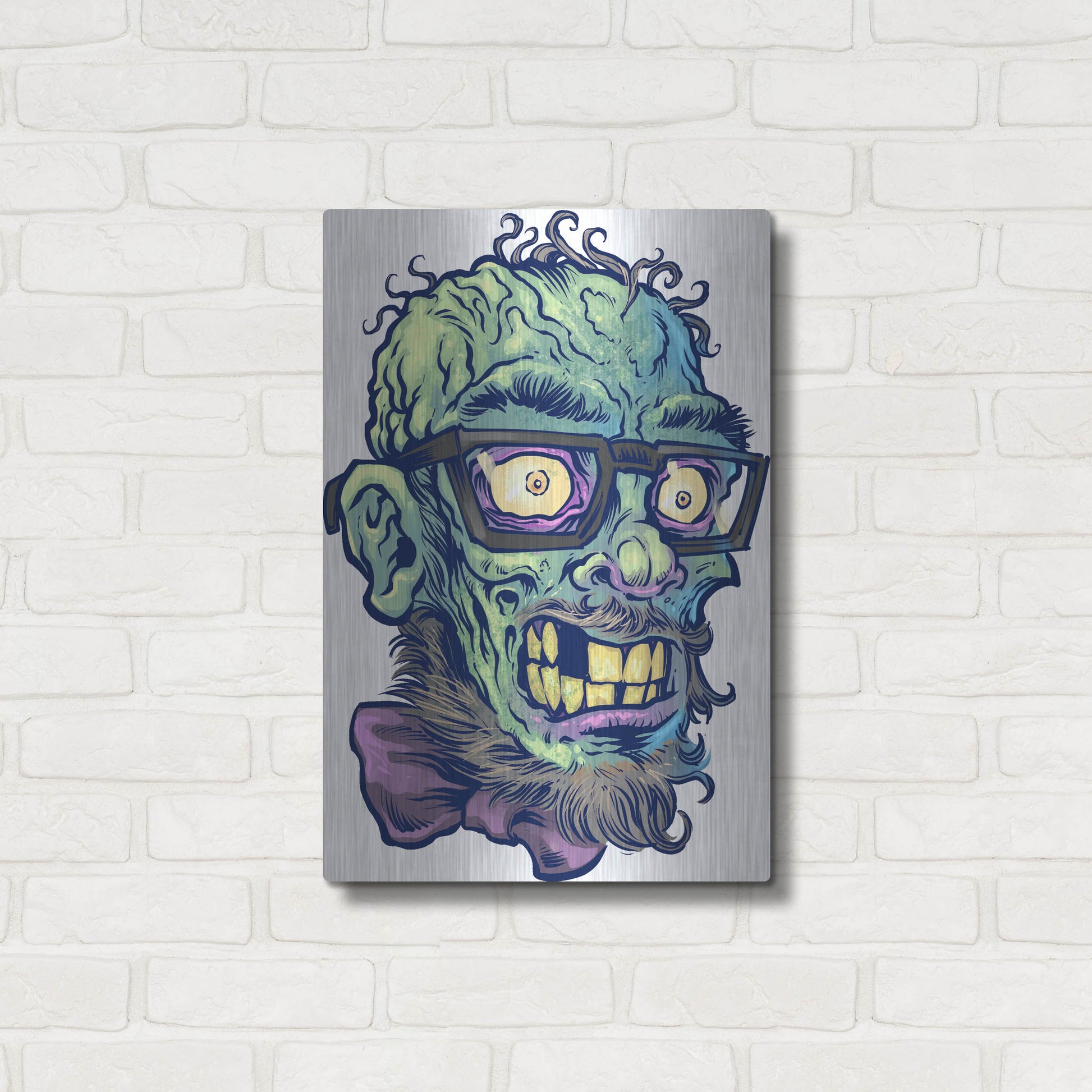 Luxe Metal Art 'Zombie Pattern Head 02' by Flyland Designs, Metal Wall Art,16x24
