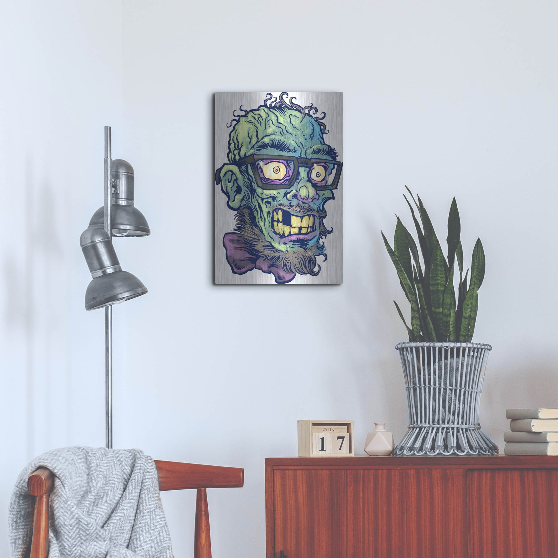 Luxe Metal Art 'Zombie Pattern Head 02' by Flyland Designs, Metal Wall Art,16x24