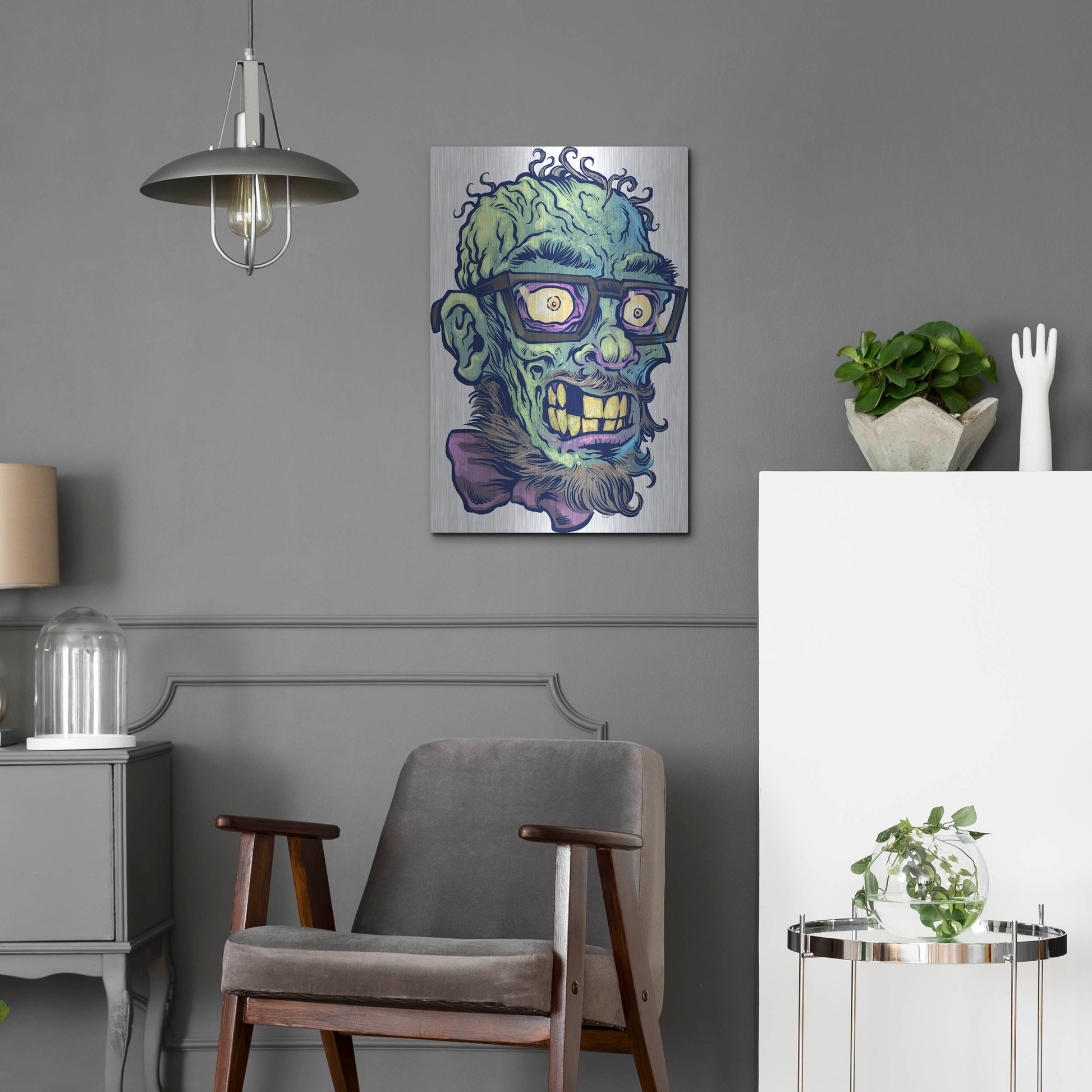 Luxe Metal Art 'Zombie Pattern Head 02' by Flyland Designs, Metal Wall Art,16x24