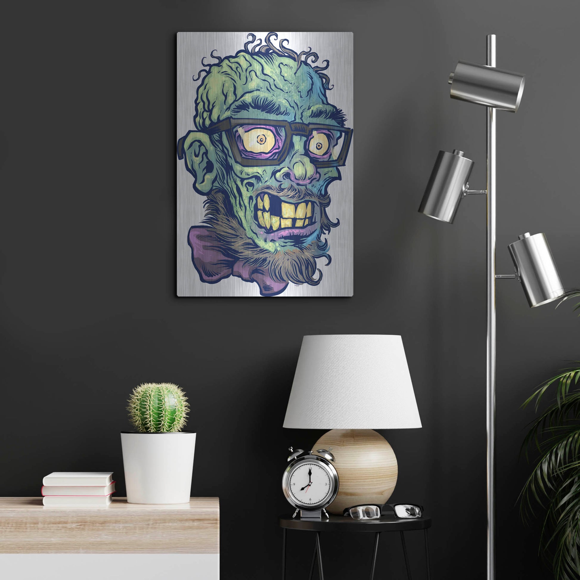 Luxe Metal Art 'Zombie Pattern Head 02' by Flyland Designs, Metal Wall Art,16x24