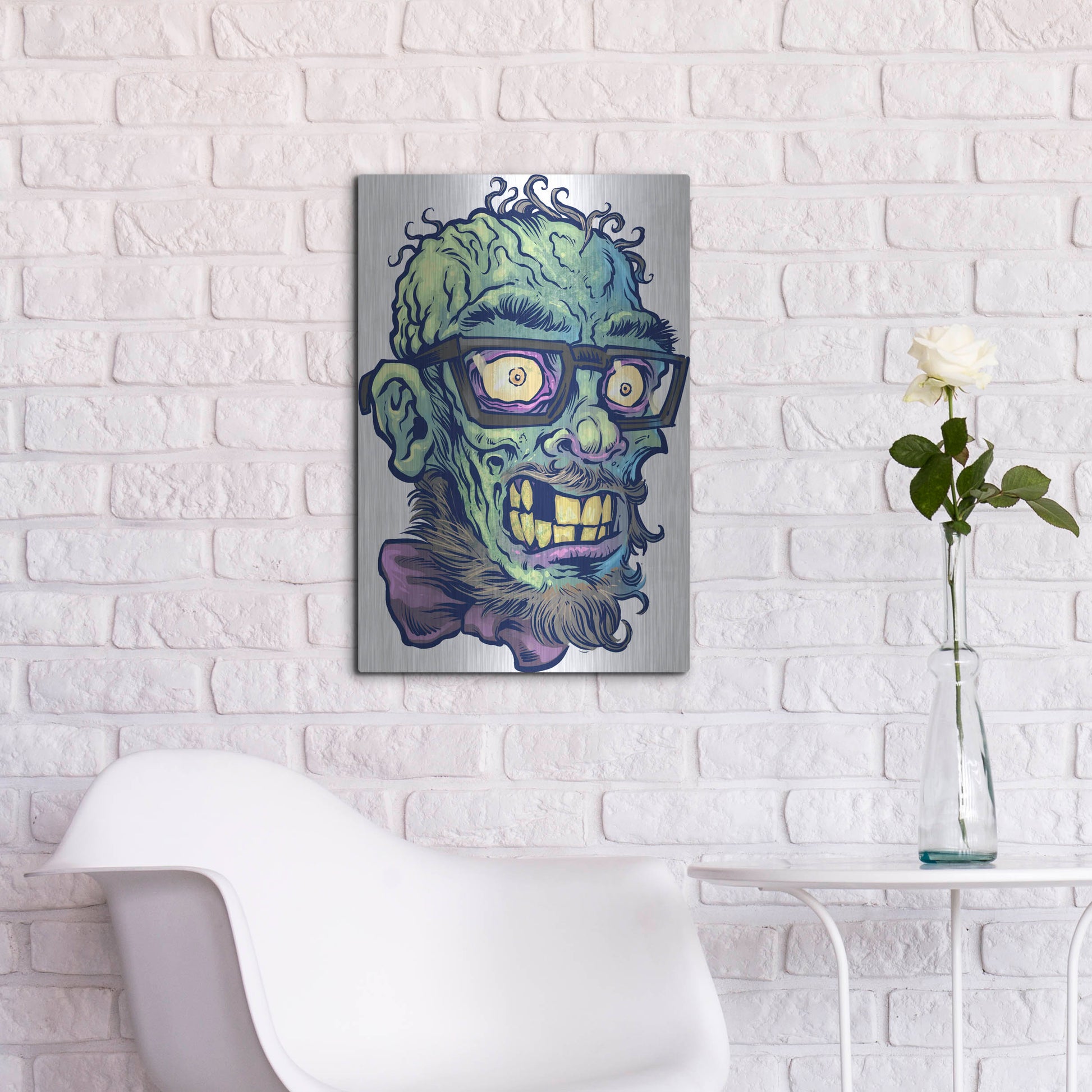 Luxe Metal Art 'Zombie Pattern Head 02' by Flyland Designs, Metal Wall Art,16x24