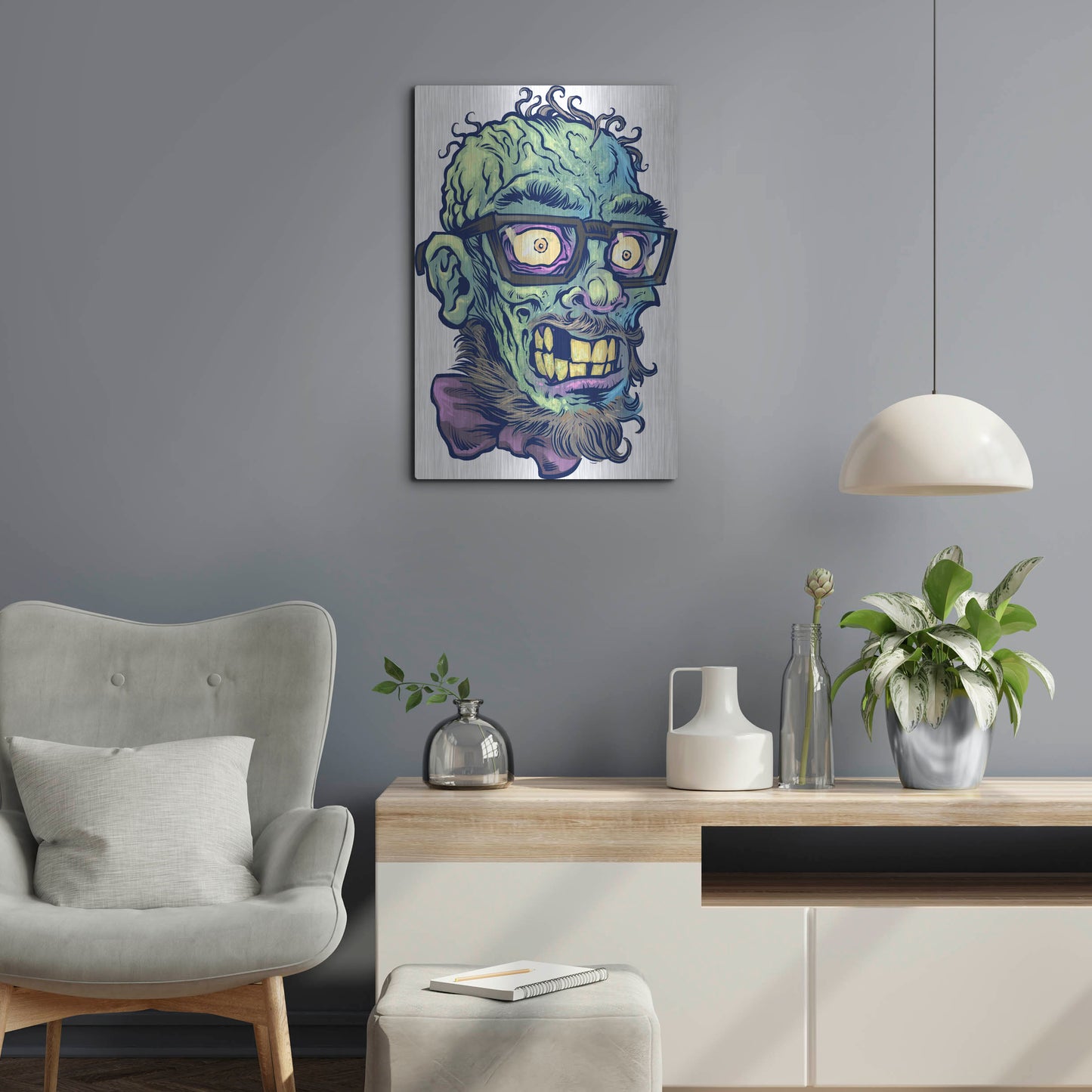 Luxe Metal Art 'Zombie Pattern Head 02' by Flyland Designs, Metal Wall Art,16x24